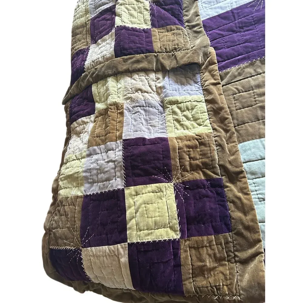 Vintage pottery barn velvet patchwork comforter sham set Cal King